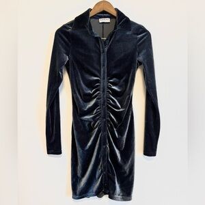 SOPHIE RUE Collar Button Down Velvet Mini Dress in Slate Blue